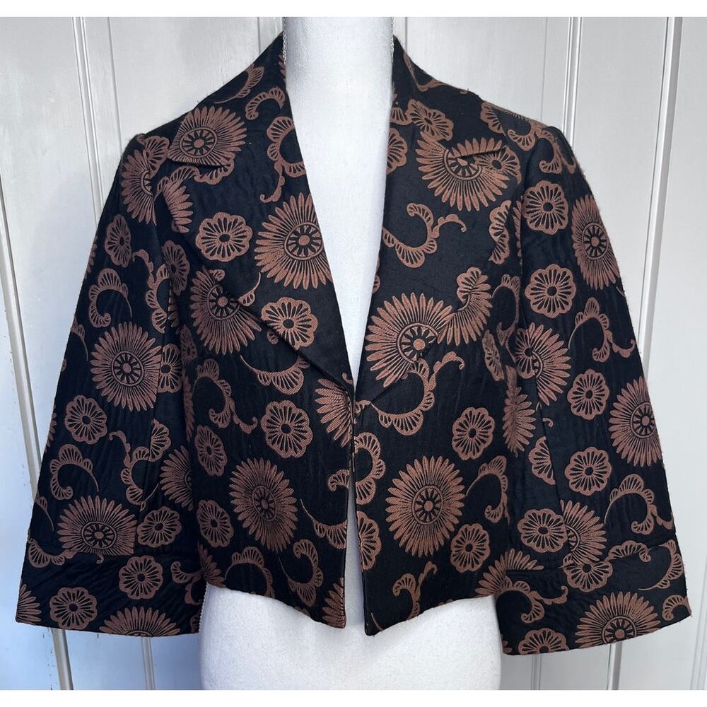 Trina Turk Black/Brown Jacquard Cropped Jacket, Size 2